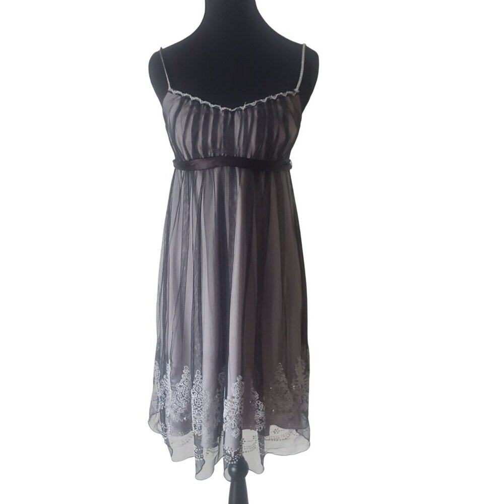 Teeze Me Y2K Whimsigoth Dark Fairy Black Mesh Beaded Sequins Babydoll Dress Sz S